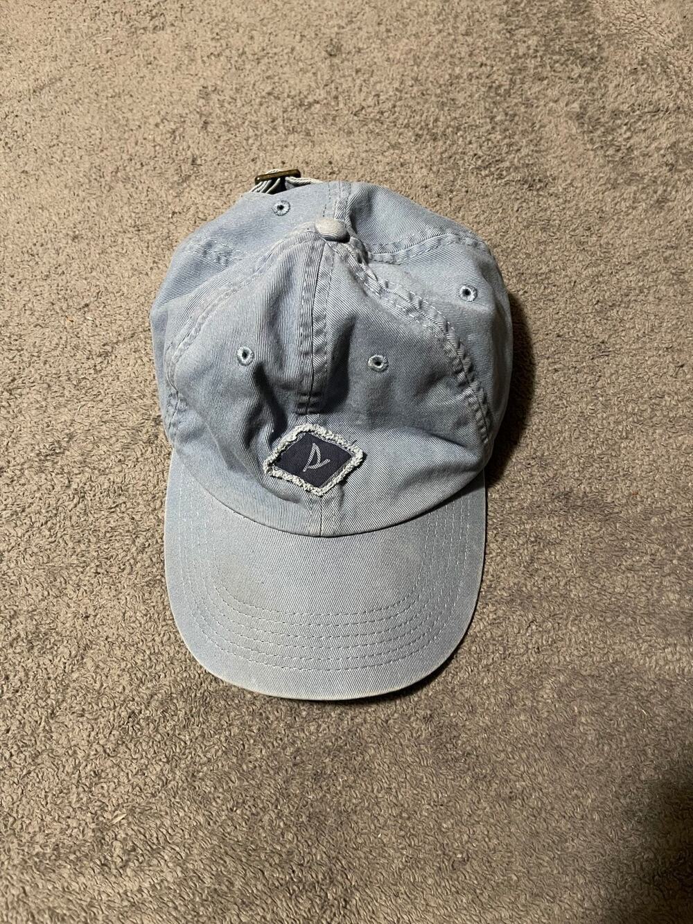Sperry Baseball Cap Unisex One Size Light Blue Distressed Logo Cotton Adj Strap